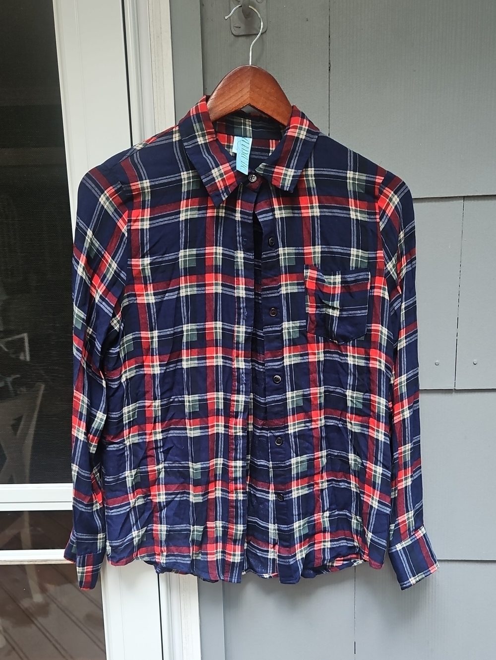 dina be Navy Plaid Button-Down Shirt with Red and Cream Stripes